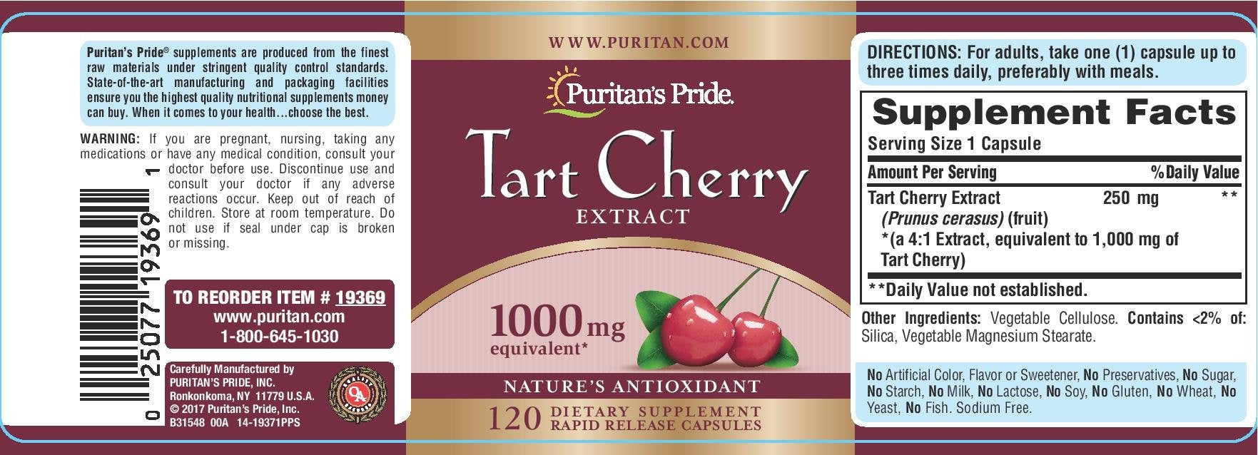 Tart Cherry Extract capsules 1000 mg - 120-count bottle
