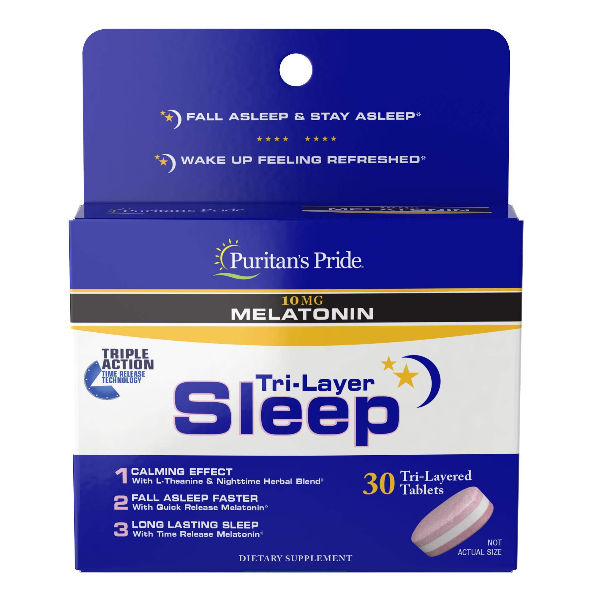 Bottle of Puritan's Pride Tri-Layered Sleep Tablets, 30 count