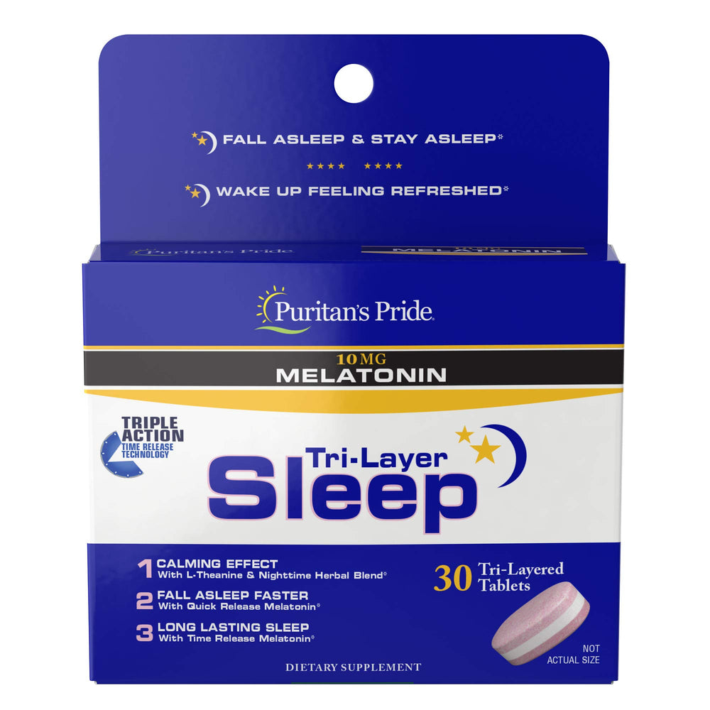 Bottle of Puritan's Pride Tri-Layered Sleep Tablets, 30 count