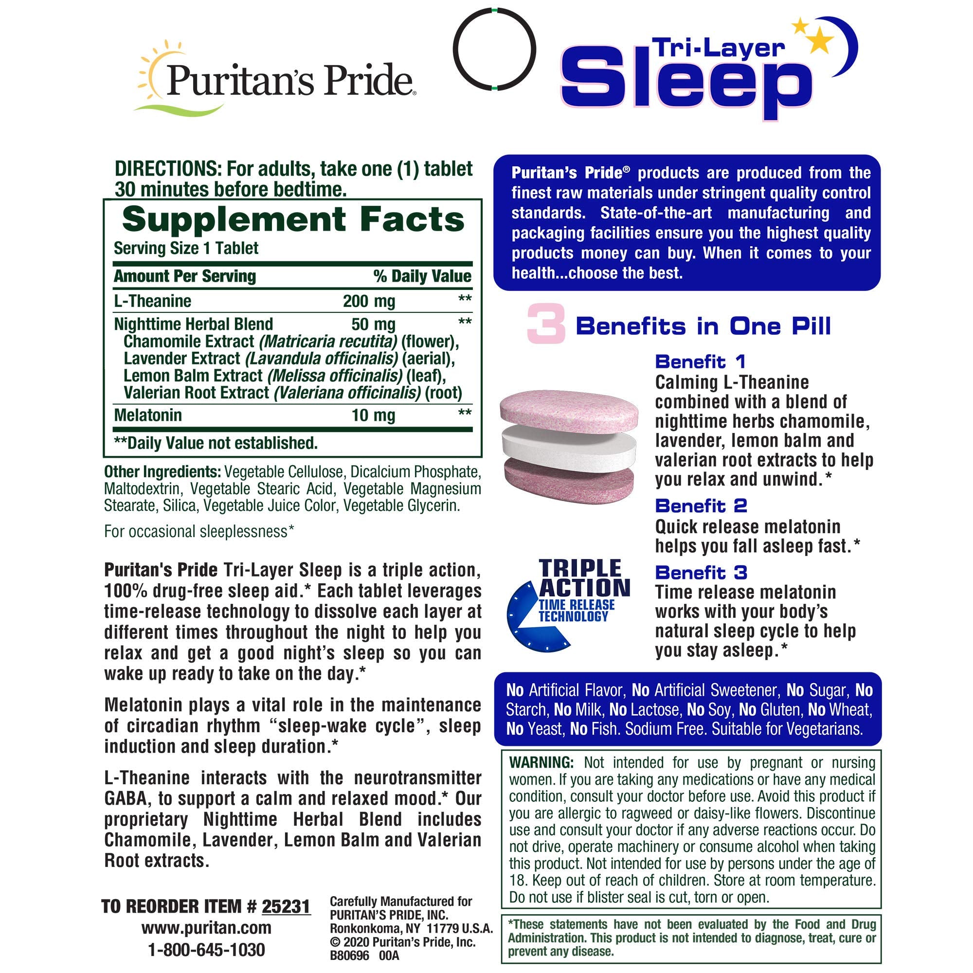 Close-up of tri-layered sleep tablets from Puritan's Pride