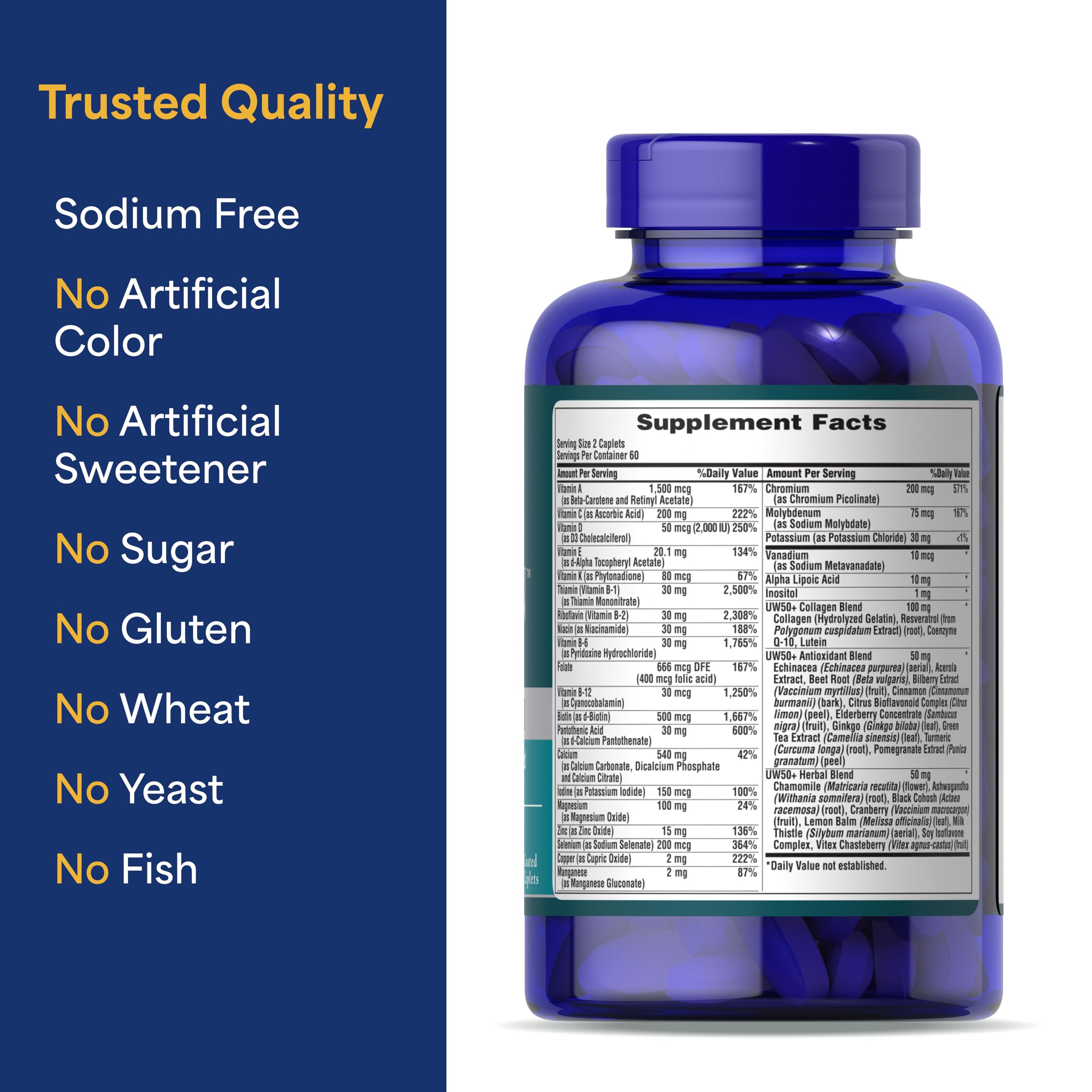 Bottle close-up showing label for Puritan's Pride Ultra Woman 50+