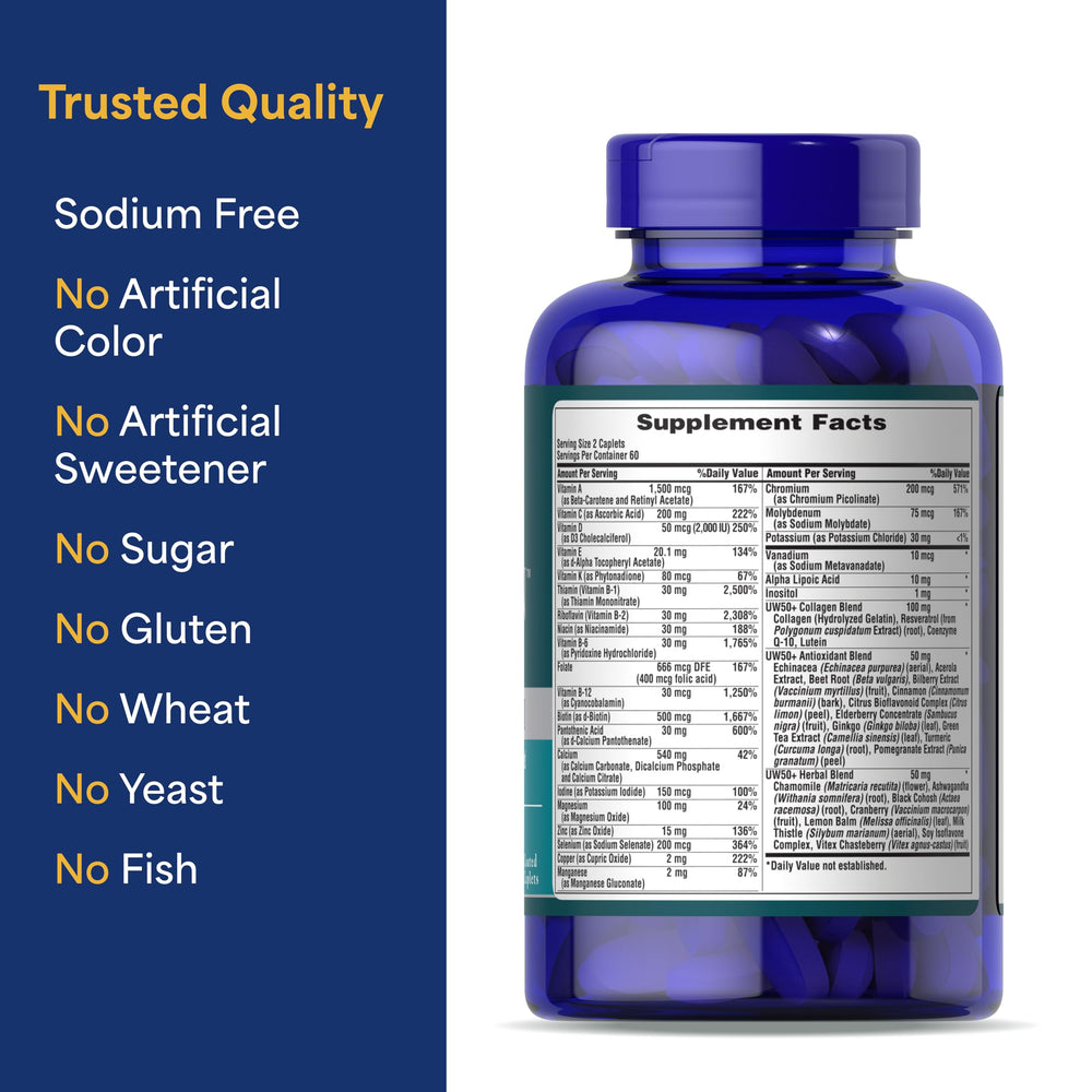 Bottle close-up showing label for Puritan's Pride Ultra Woman 50+