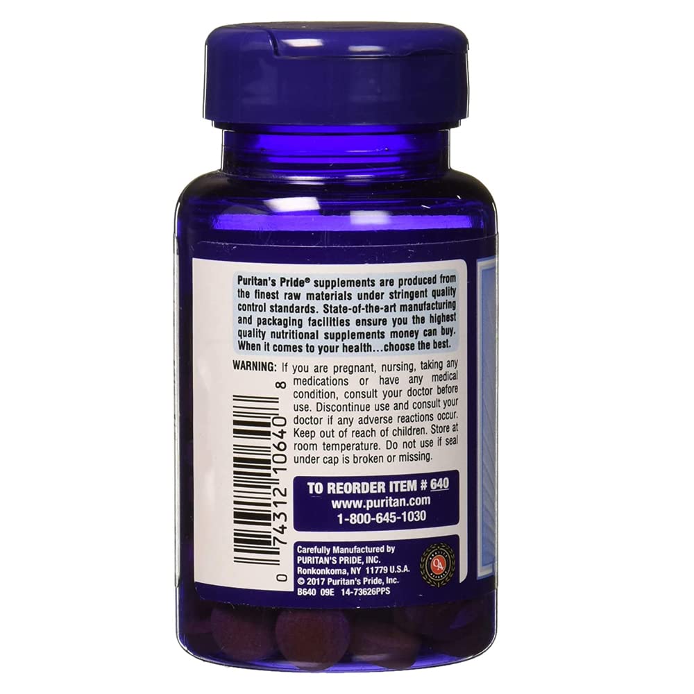 Puritans Pride Vitamin B-2 100 mg tablets bottle back label