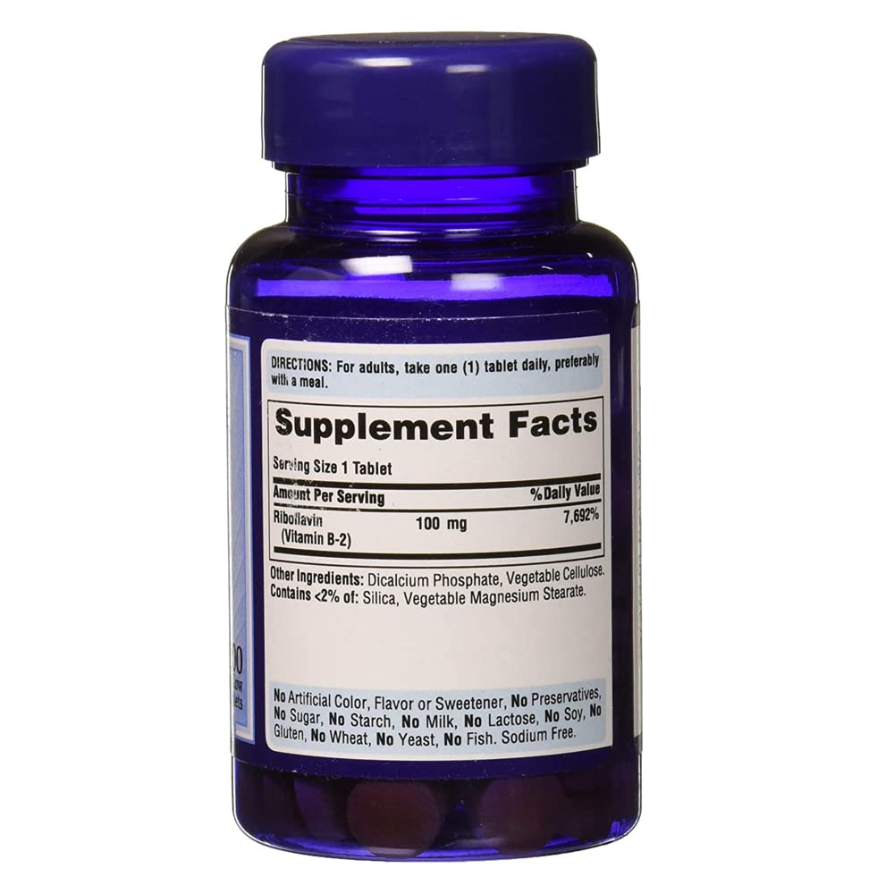Close-up of Puritans Pride Vitamin B-2 100 mg tablets