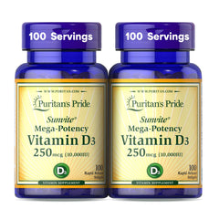 Puritan's Pride Vitamin D3 10,000 IU bottle with two-pack packaging