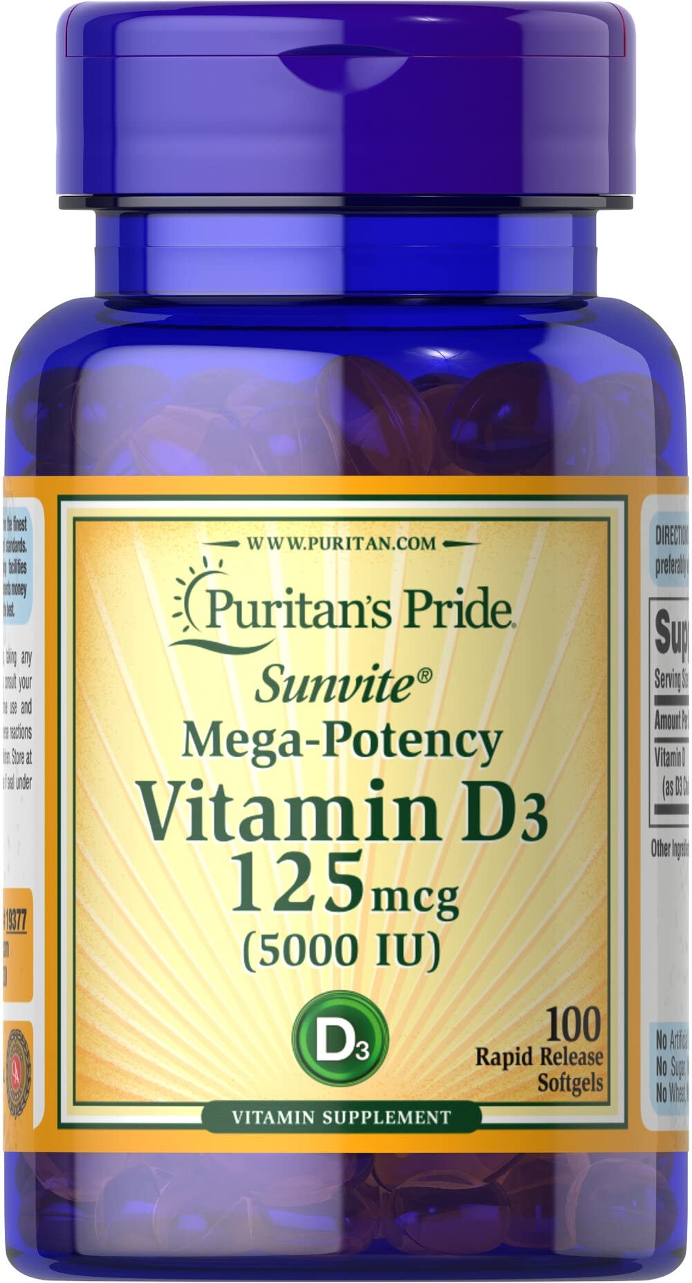 Puritan's Pride Vitamin D3 5000 IU bottle front view