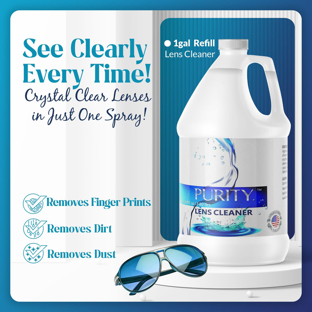 Close-up of Purity Lens Cleaner 1gal bottle label