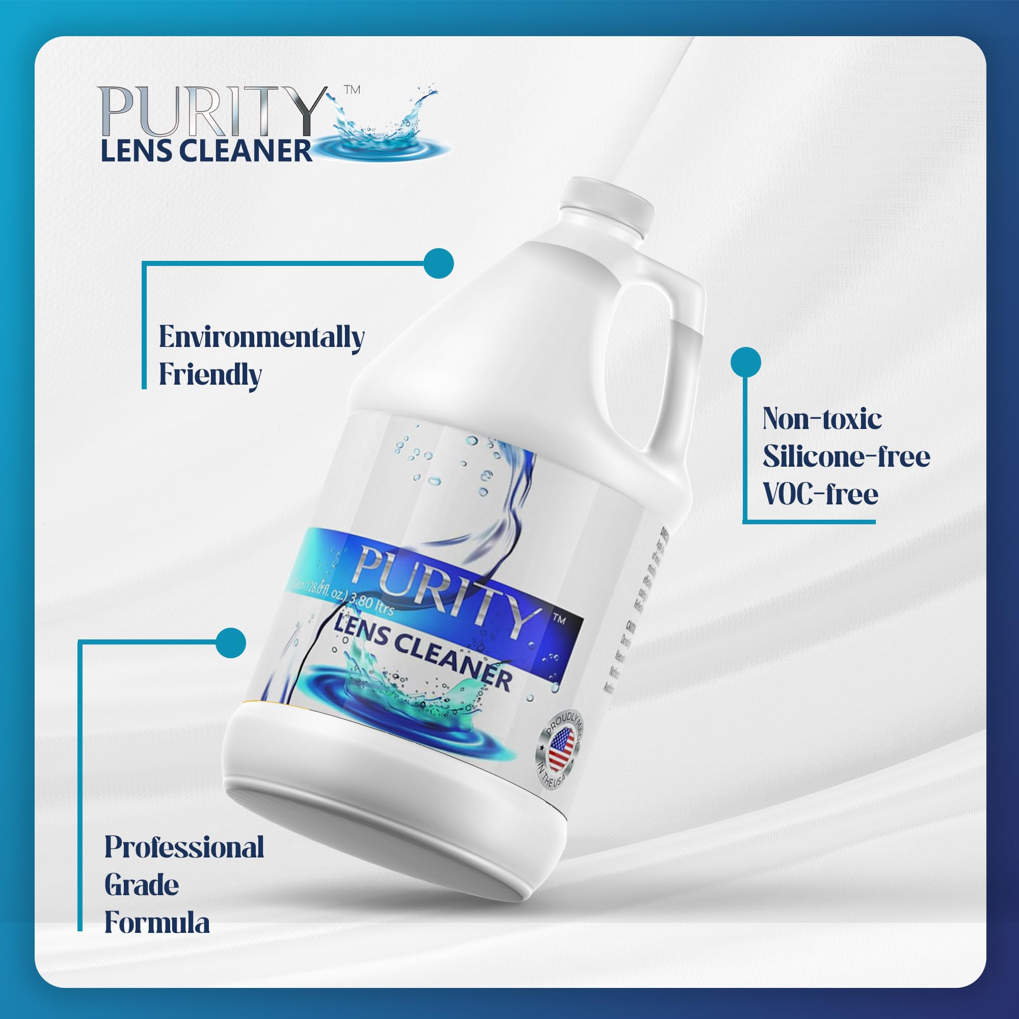 Purity Lens Cleaner pouring into small bottle