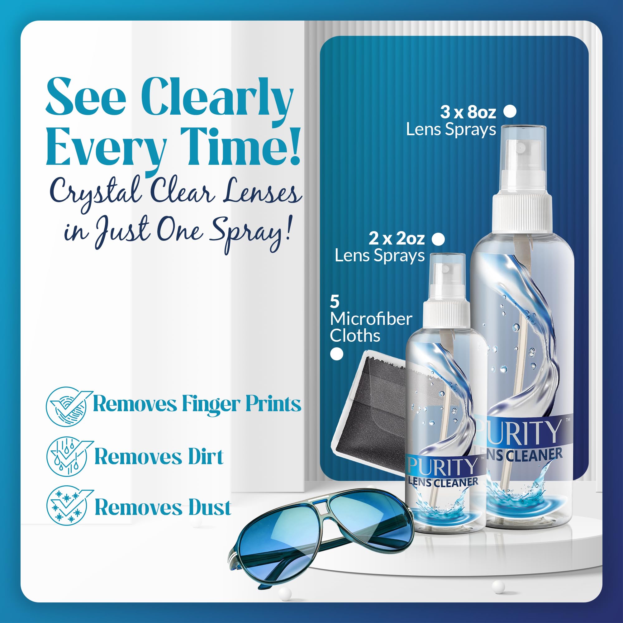 Purity Eyeglass Cleaner Mega Pack with three 8oz bottles