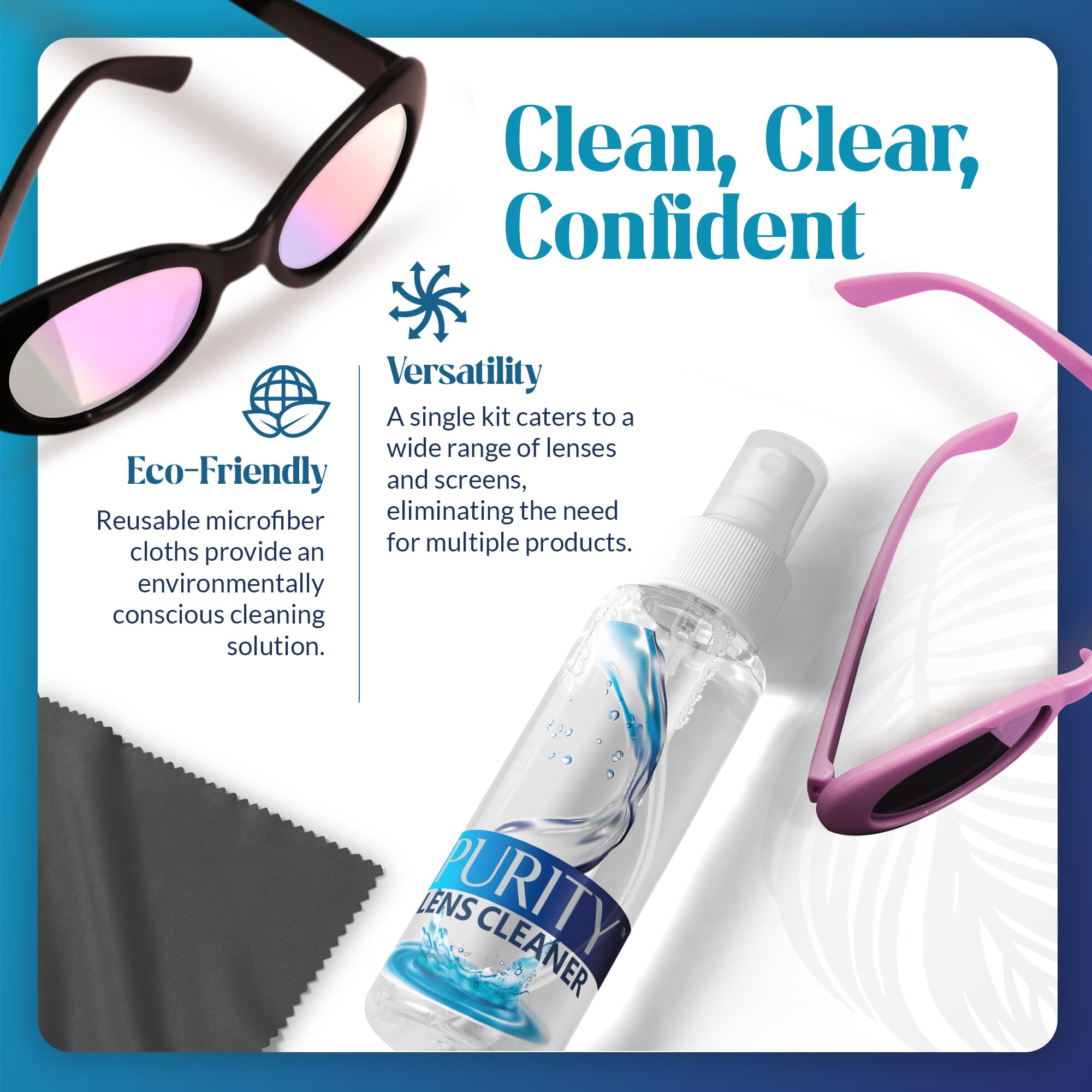 Purity Lens Cleaner kit packaging and branding