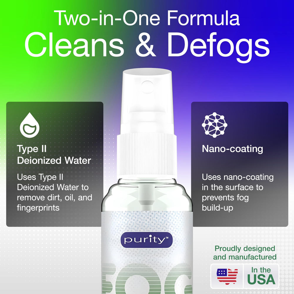 Applying anti fog spray to glasses with microfiber cloth