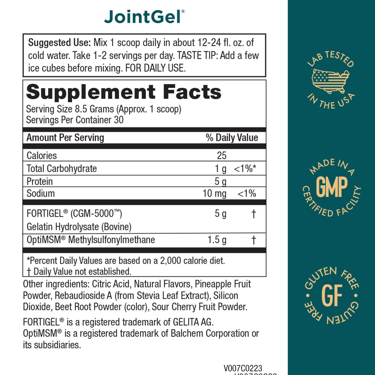 JointGel Berry Powder label close-up showing new label