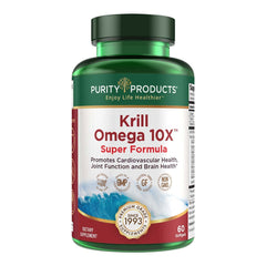 Purity Krill Omega-3 bottle highlighting 10x EPA/DHA