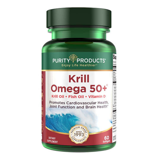 Front view of Purity Krill Omega 50 bottle