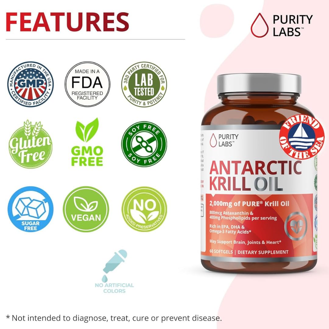 Close-up of Purity Labs krill oil softgels