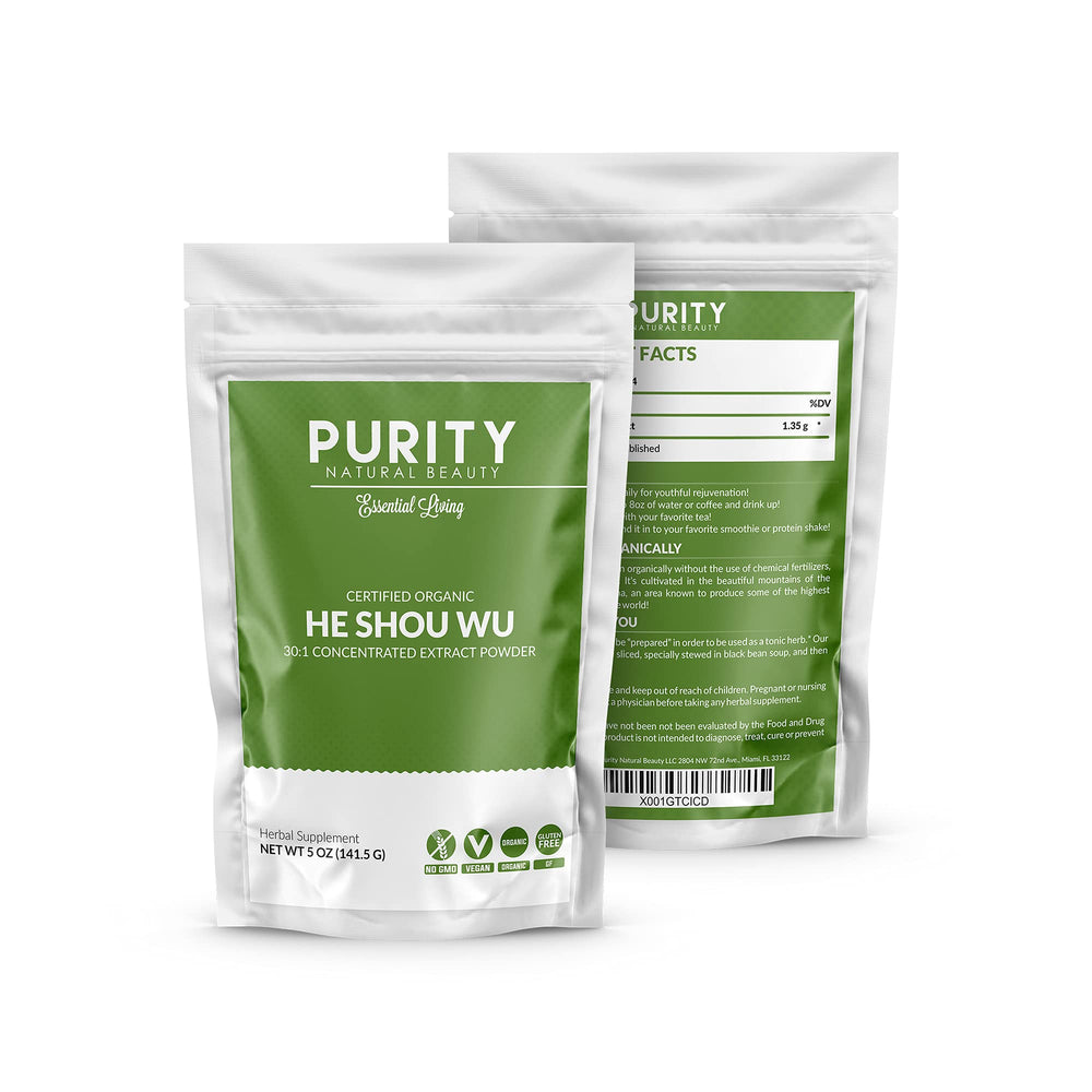 Purity Natural Beauty Organic ingredients label indicating quality