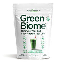 Purity Products Green Biome front packaging showing organic apple flavor and benefits