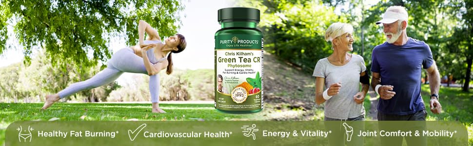 Purity Products Green Tea CR set with glass of water for regimen demo
