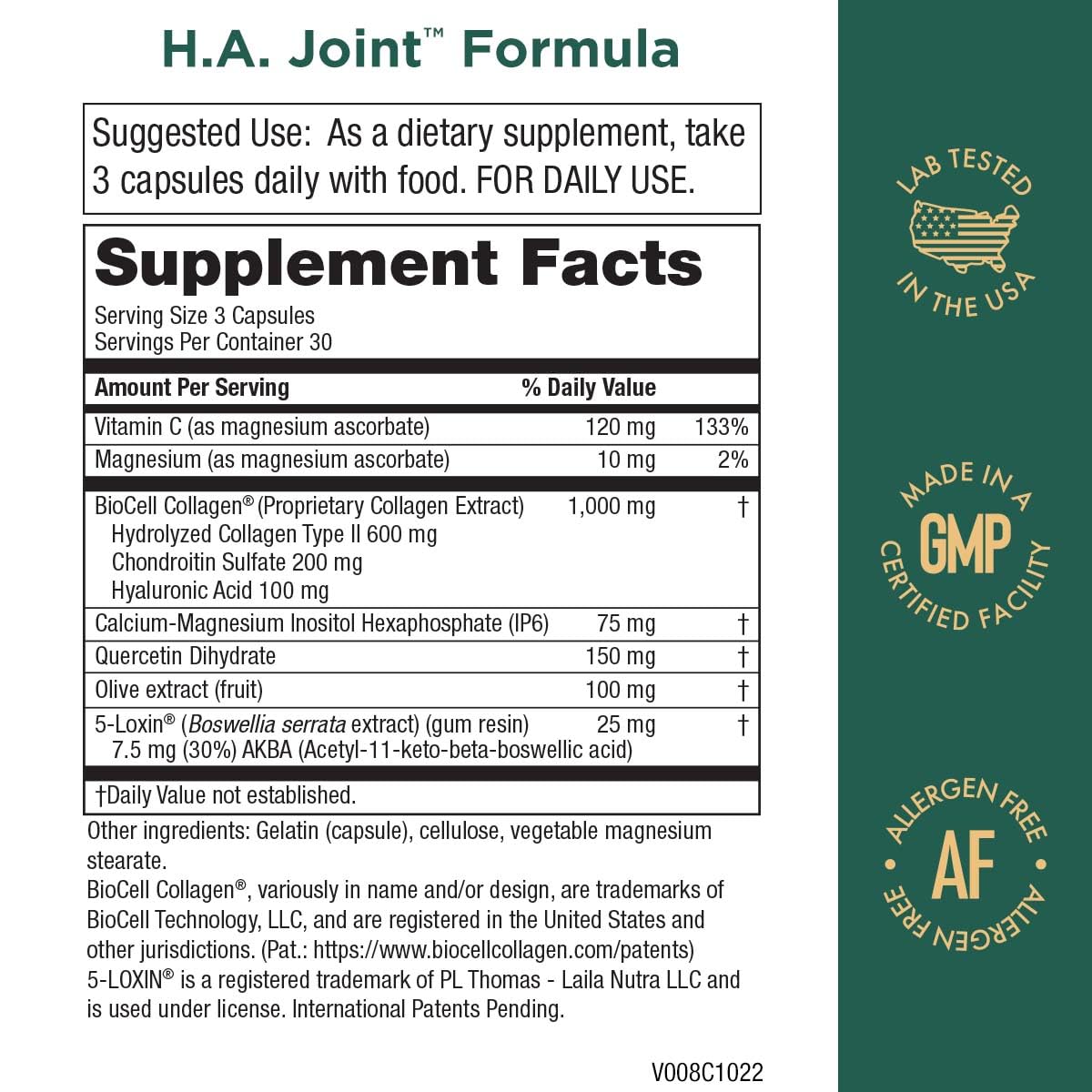 Close-up of Hyaluronic Acid and BioCell Collagen ingredients