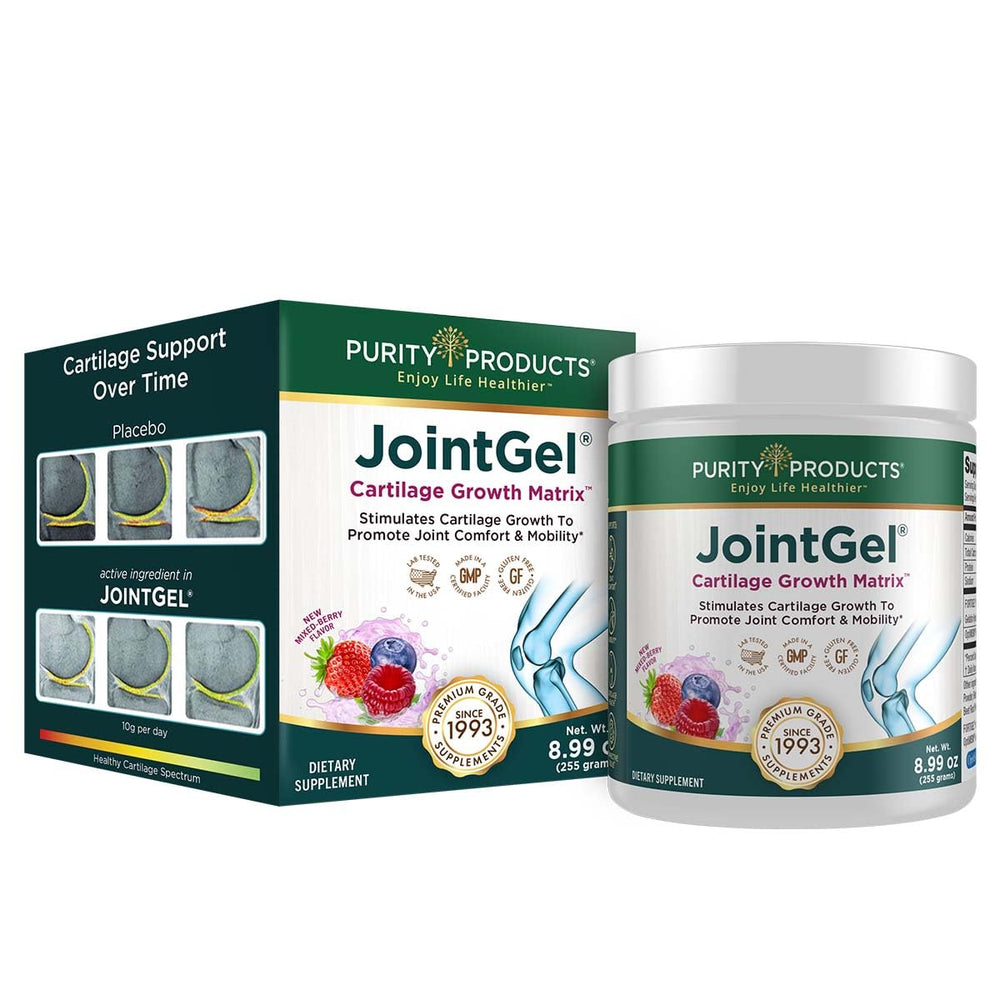 Purity Products JointGel canister label shows berry flavor for easy daily use