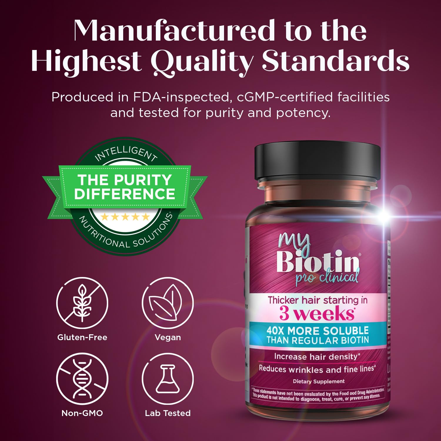 Purity Products MyBiotin ProClinical lifestyle scene with user taking a capsule for hair health
