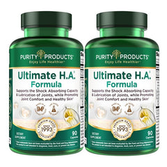 Purity Products Ultimate H.A. Formula bottle label close-up highlighting patented ingredient.