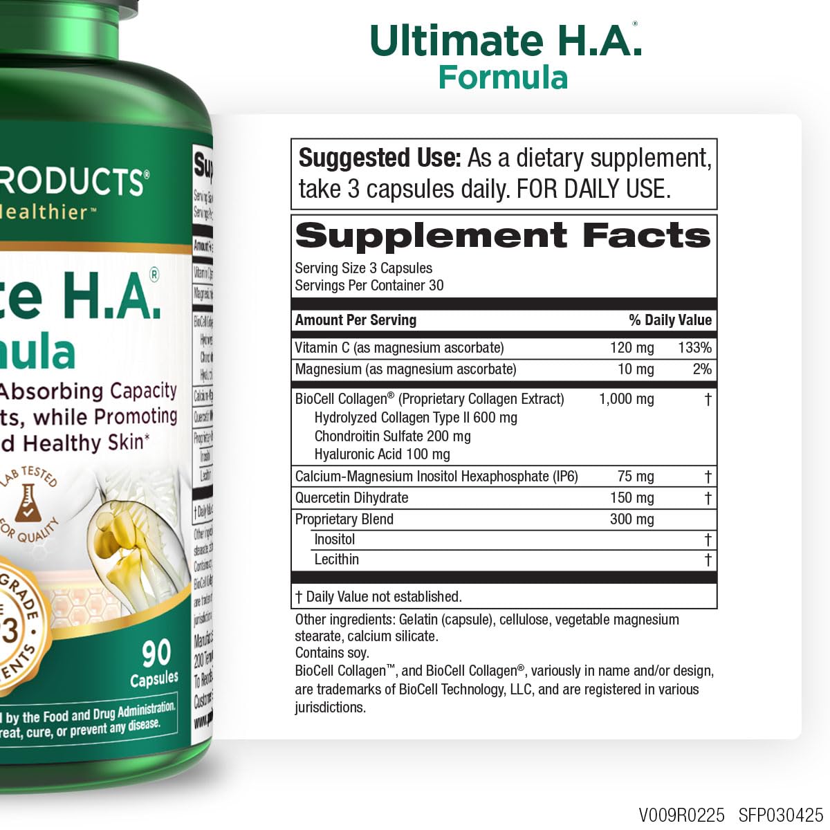 Purity Products Ultimate H.A. Formula capsules ready to swallow for joints and skin support.