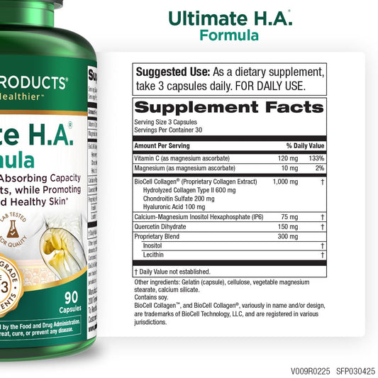 Close-up of BioCell Collagen and Hyaluronic Acid ingredients label