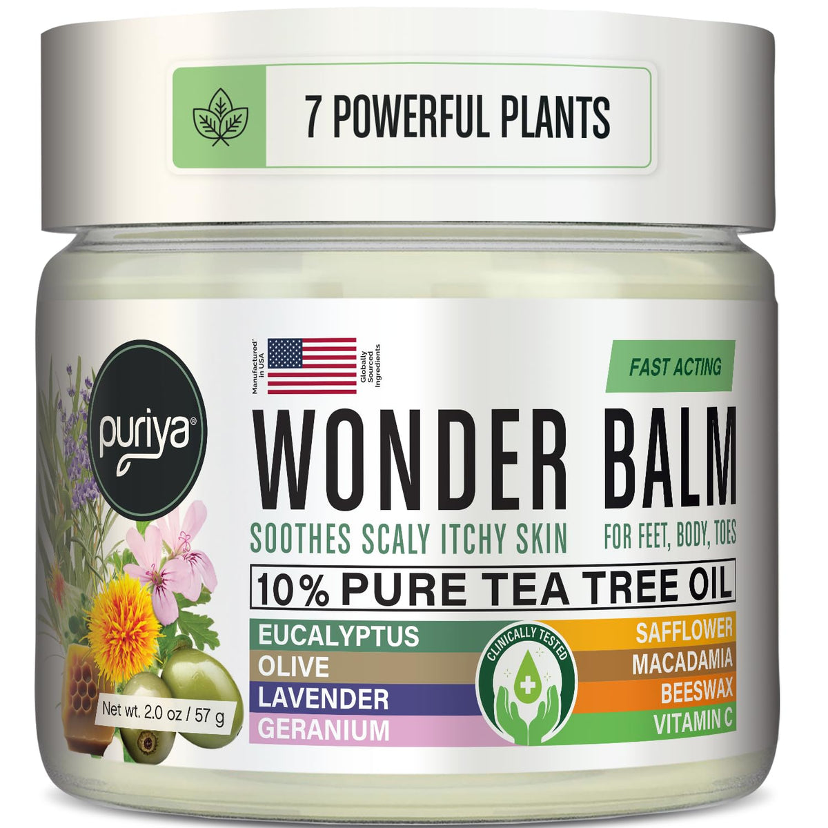 Puriya Tea Tree Oil Balm extra-strength bottle for fast itch relief.