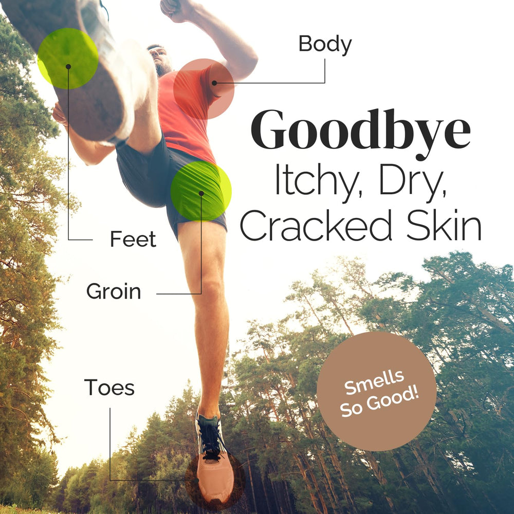 Puriya Wonder Balm applied on feet between toes for moisture comfort.