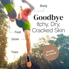 Puriya Wonder Balm applied on feet between toes for moisture comfort.