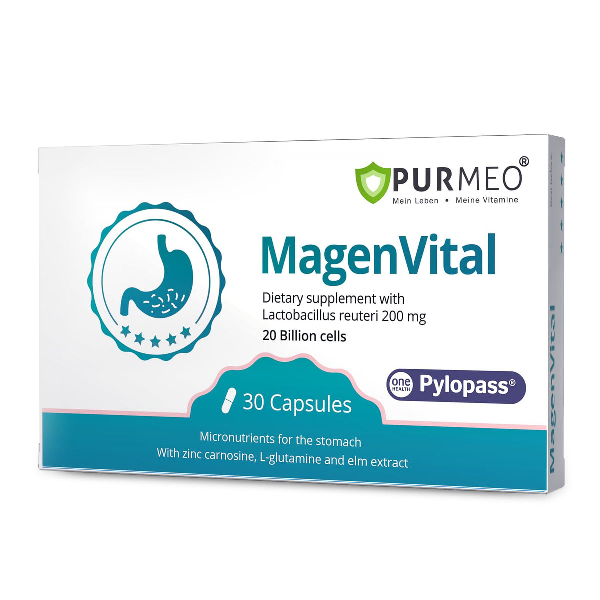 Purmeo 5-in-1 H. Pylori probiotics hero image showing bottle