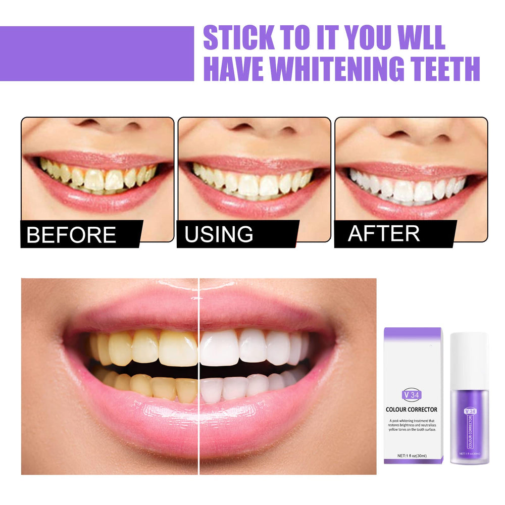 Purple color corrector toothpaste close-up