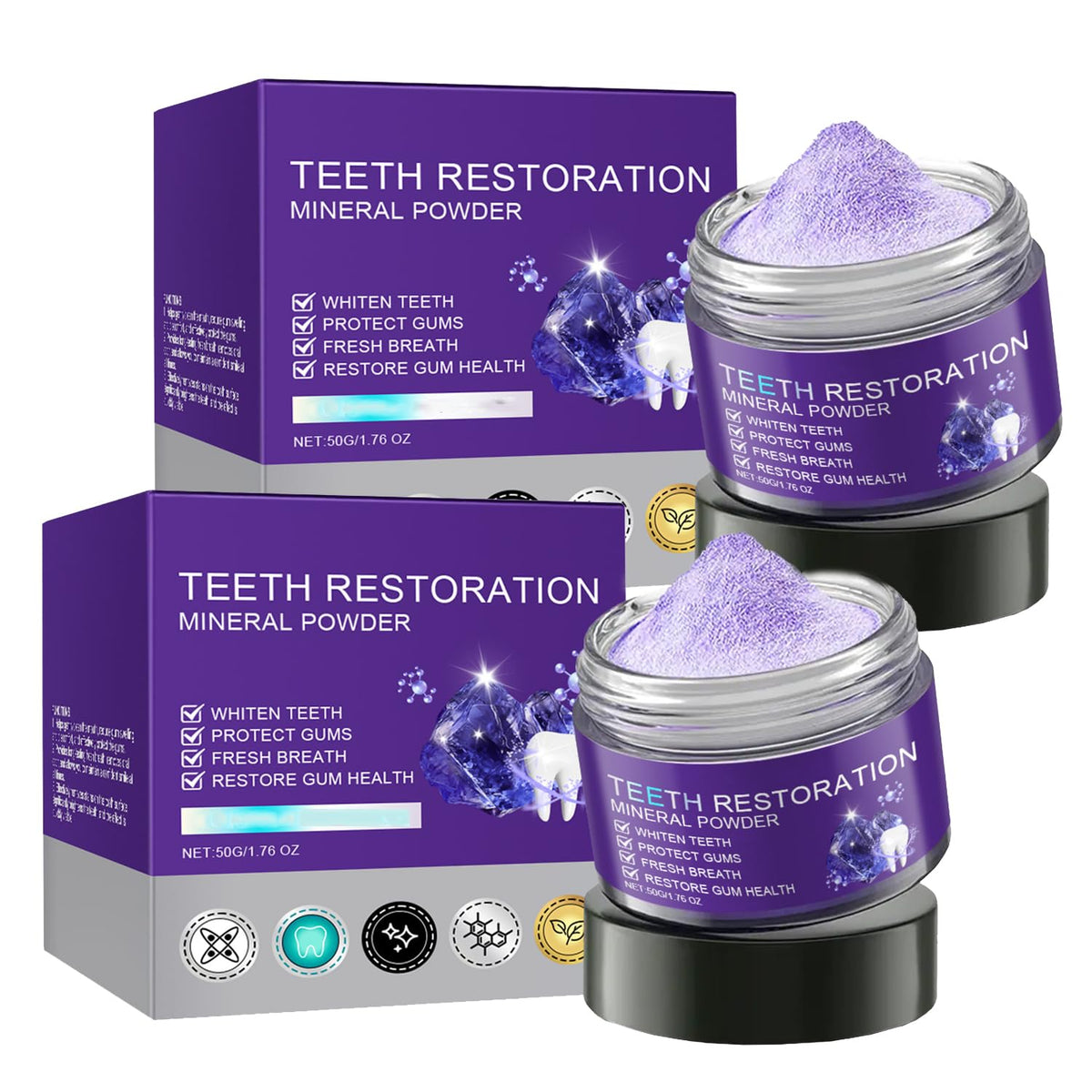 Two-pack purple teeth restoration mineral powder packaging