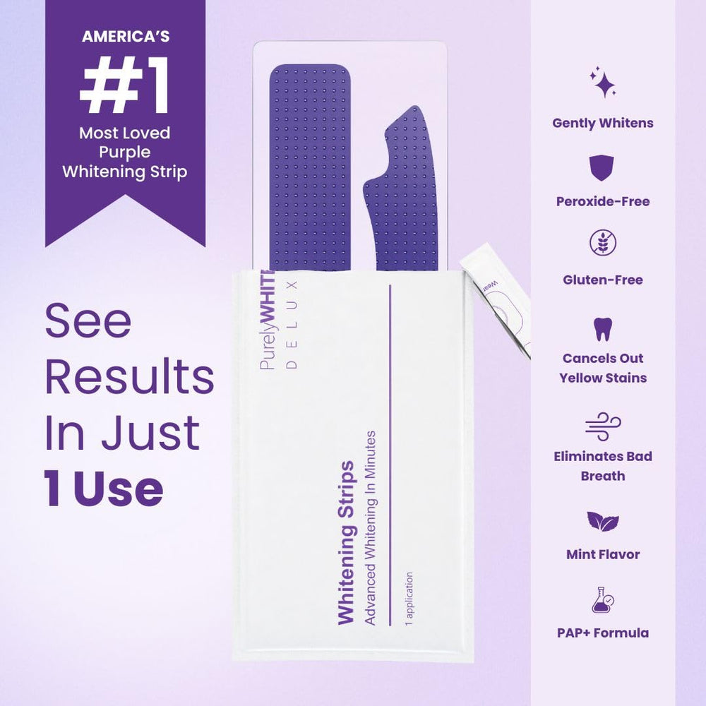 Close-up of purple-tinted whitening strips