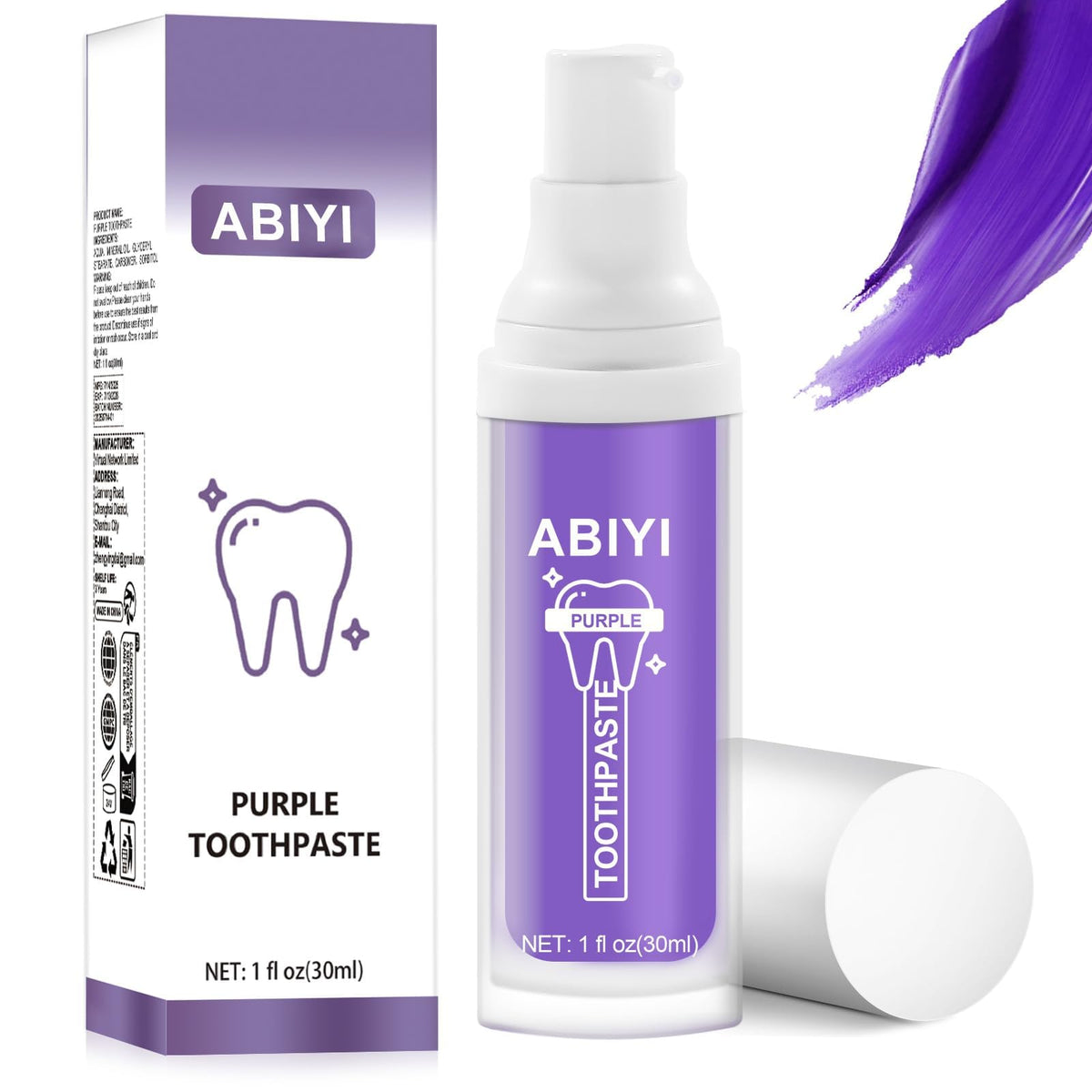 Purple Whitening Toothpaste tube with enamel protection