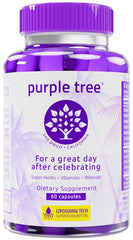 Purple Tree Post-Celebration Wellness bottle close-up showing capsules for post-party recovery