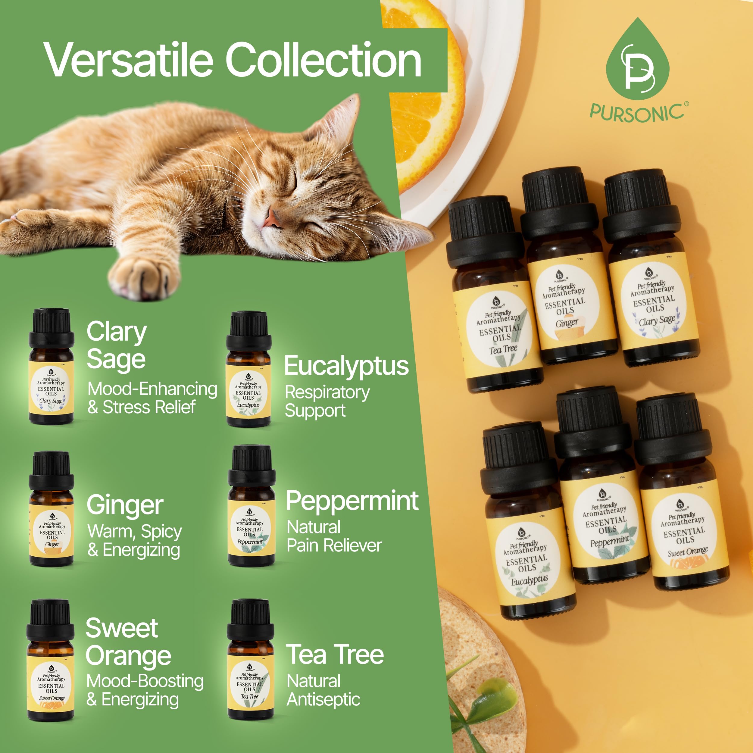 Sweet Orange oil bottle from Pursonic 6-piece aromatherapy set