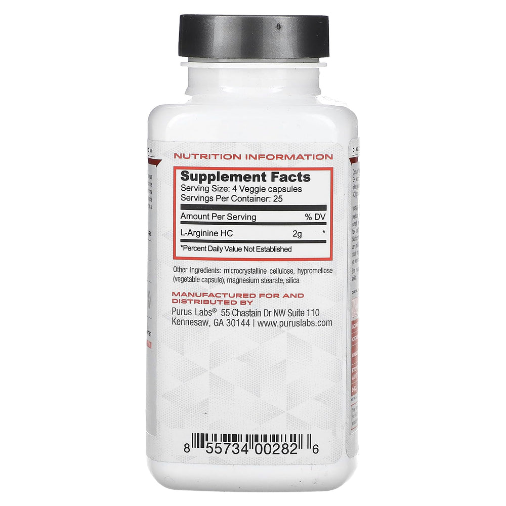 Purus Labs L-Arginine supplement bottle with capsules