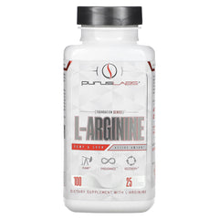 Purus Labs L-Arginine Active Amino Acid front label showing 25 servings and 100 veggie capsules