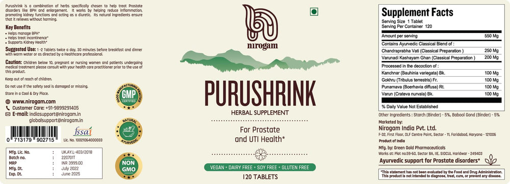 Purushrink packaging and bottle displayed together