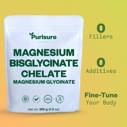 Back view of Purusure Magnesium Bisglycinate Chelate 250g packaging