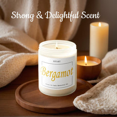 Close-up of the natural soy wax candle with bergamot and green tea scent