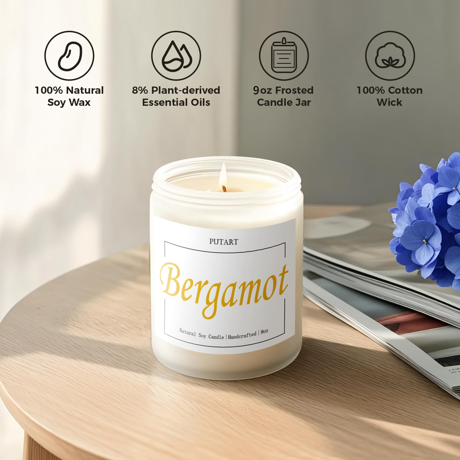 Aromatherapy candle on a meditation mat with soft ambient lighting