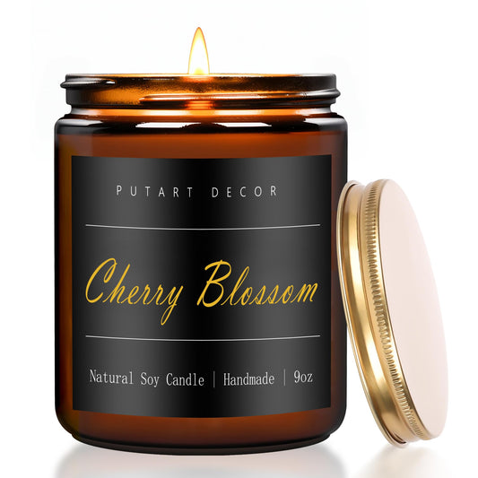 Putart Cherry Blossom candle in amber jar with gold lid