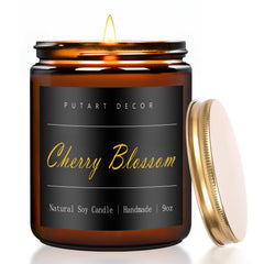 Putart Cherry Blossom candle in amber jar with gold lid