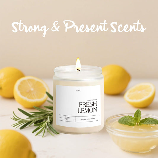 Close-up of the 9oz lemon soy candle showing jar and lid