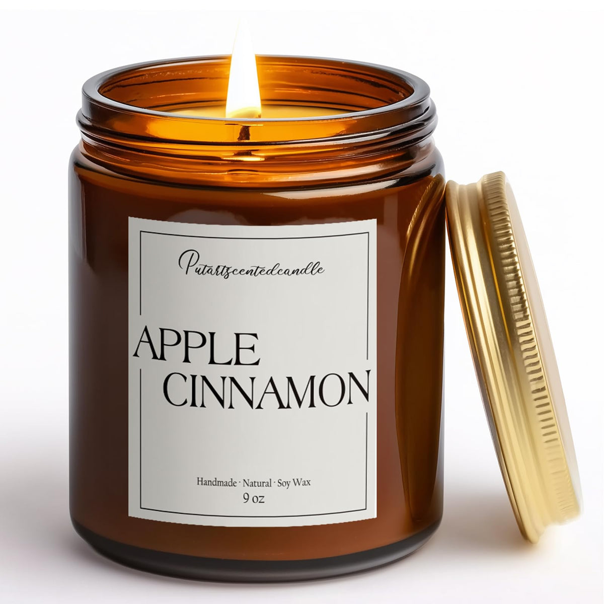 Putart jar front view showing cinnamon apple scent and elegant presentation benefit