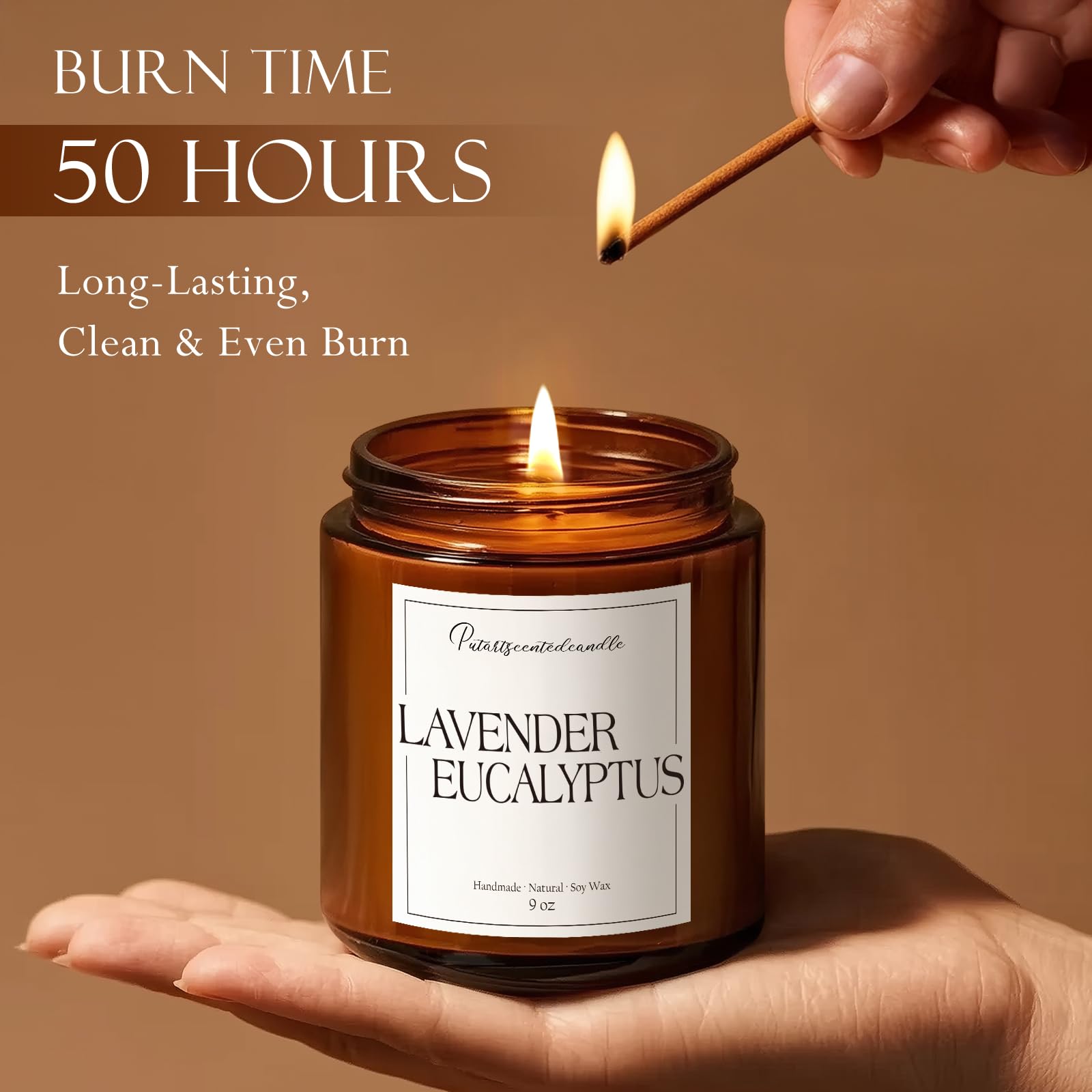 Long-lasting 50-hour burn in elegant amber jar