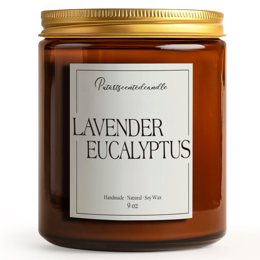 Lifestyle shot of Putart Lavender & Eucalyptus candle in home setting